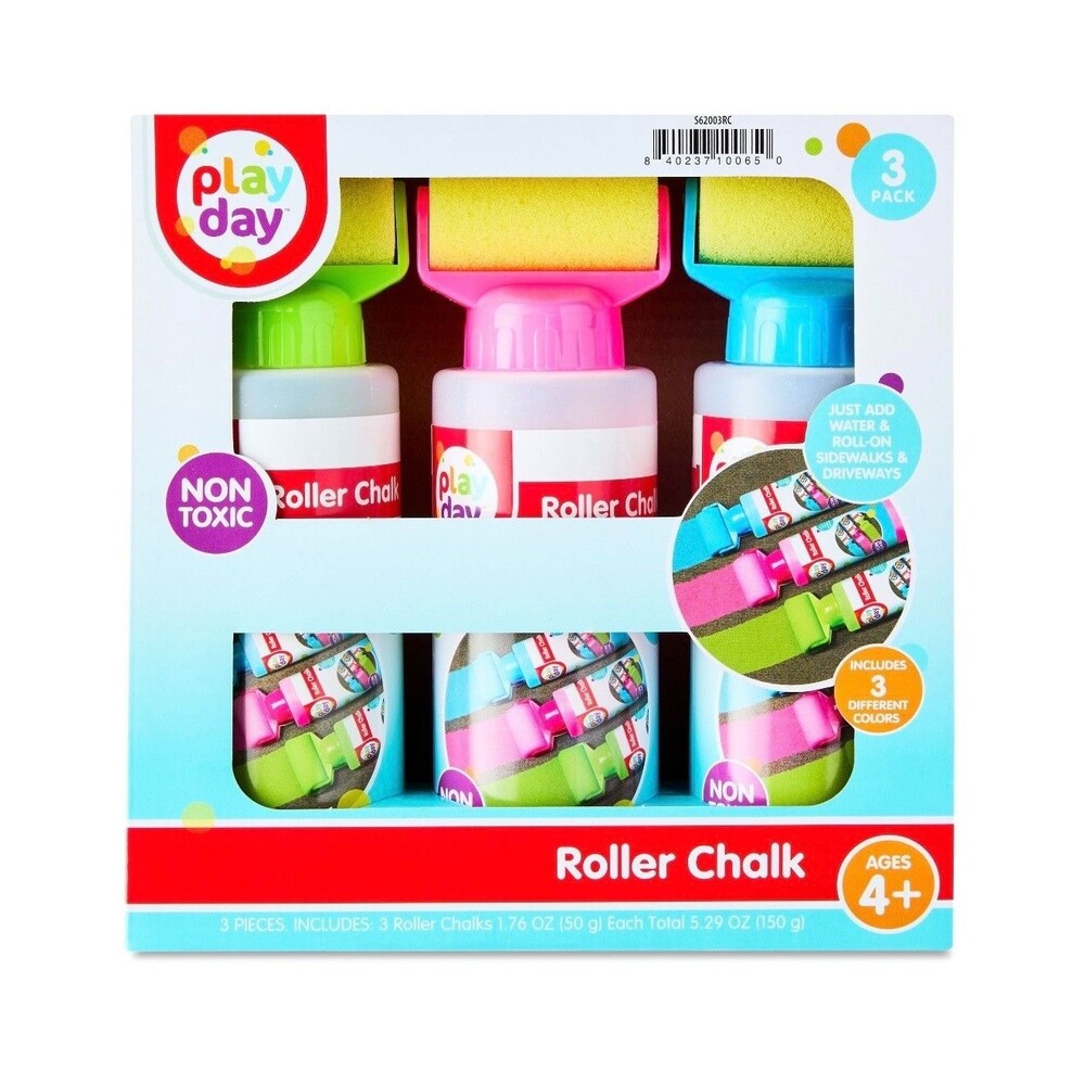 Play Day Roller Chalk 3-Pack Washable Sidewalk Art Set Kids 4+